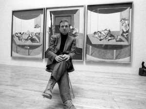Francis Bacon pictured at one of his exhibitions in 1985