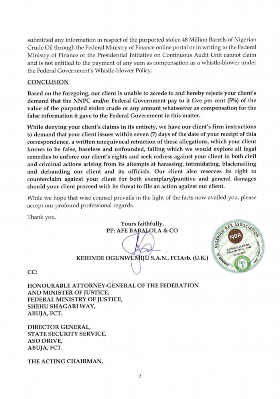 NNPC Faults Firm Letter