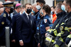 President Macron at the scene of the attack