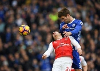 Marcos Alonso scores the opening goal but catches Hector Bellerin with his elbow