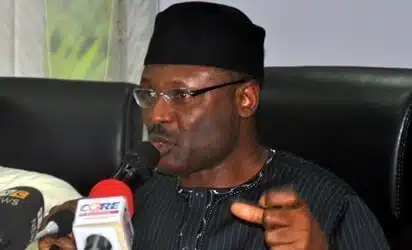 INEC National Chairman, Mahamood Yakubu addressing journalists on voter register