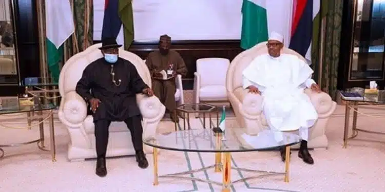 Goodluck Jonathan with Muhammadu Buhari