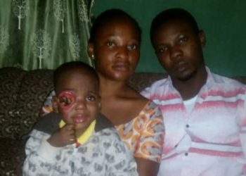 Boy with cancer of the eyes