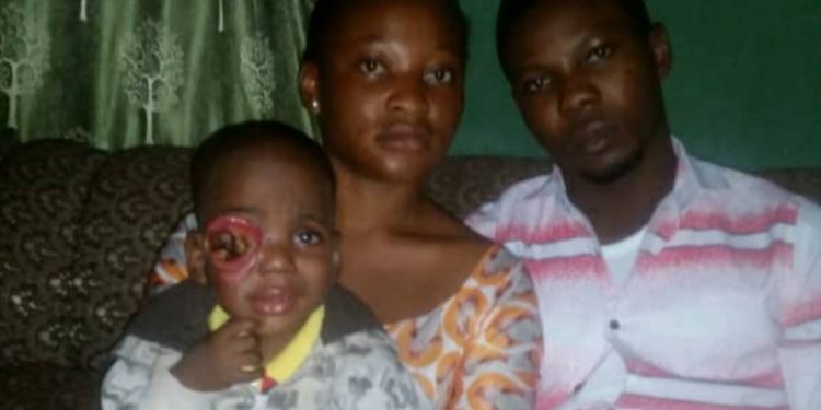 Boy with cancer of the eyes