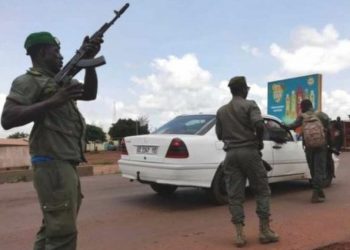 Soldiers patrolling on the Street of Mali