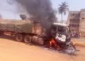 Dangote truck set ablaze