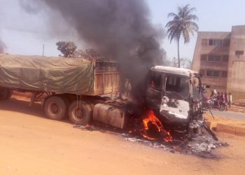 Dangote truck set ablaze