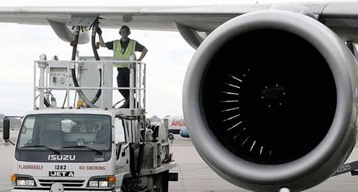 A plane injected with aviation fuel