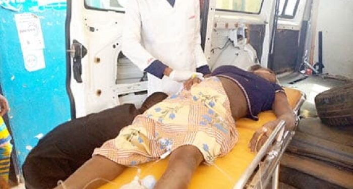 Mrs Laruba Peter, wife of the deceased guard being rushed to University of Abuja Teaching Hospital, Gwagwalada,