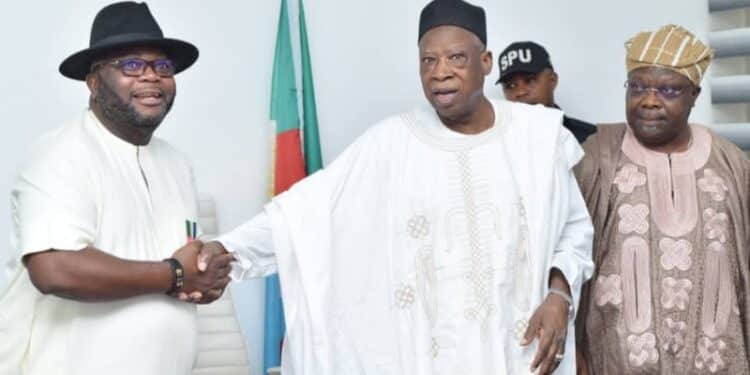 Obong Stephen Ntukekpo with Adamu and Omisore