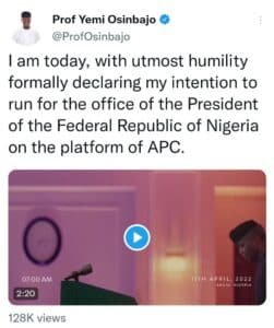 Yemi Osinbajo Declares For Presidency