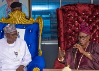 Olubadan Oba Balogun with UI Vice-Chancellor