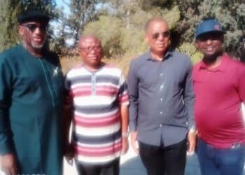 From left: The Chairman of the Nigerian Christian Pilgrim Commission, Rev Yomi Kasali, Barr.Funso Olukoga, the Ex-Officio member representing CBN on NCPC Board, Mr John Attah and the Head, Media and Public Relations NCPC, Celestine Toruka at Shepherd,s Field, Bethlehem, during the ongoing Christian Pilgrimage exercise.