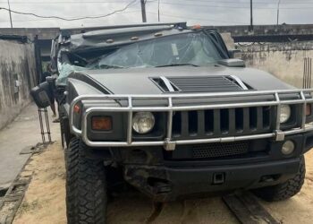 Isaac Fayose's vehicle...after the encounter with gunmen...
