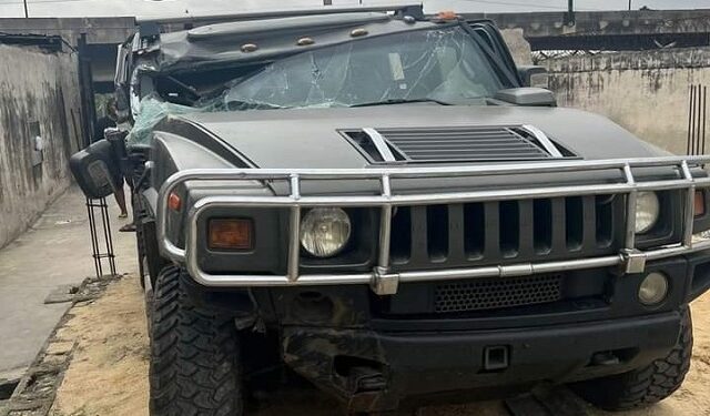 Isaac Fayose's vehicle...after the encounter with gunmen...