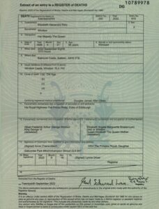 The death certificate of Queen Elizabeth II