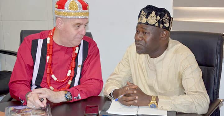 Ambassador, Dr Kristiaan Van Den Vyver with Hon Akeem Ademola Ige