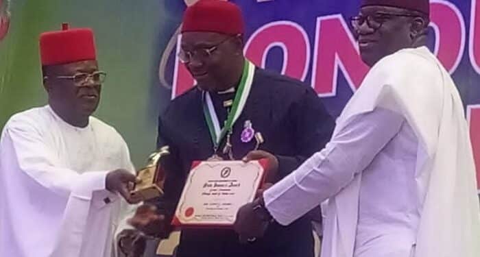 David Umahi with Godswill Akpabio and Kayode Fayemi
