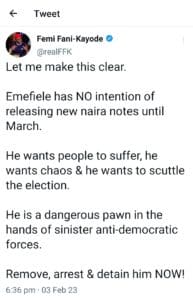 Fani Kayode tweet on Emefiele