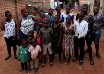 Nabatanzi (red hair) and some of her children.