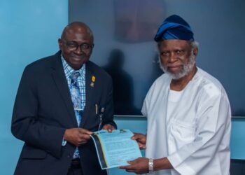 Bovas Chairman, Arc. Bamidele Samson, with the Vice-Chancellor of the University of Ibadan, UI, Professor Kayode Adebowale.