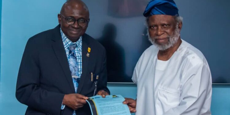 Bovas Chairman, Arc. Bamidele Samson, with the Vice-Chancellor of the University of Ibadan, UI, Professor Kayode Adebowale.