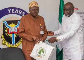 Vice-Chancellor of the University of Ibadan - UI, Professor Kayode O. Adebowale with Hon. Tunde Popoola of the Nigerian Olympic Committee discussing sports in Nigeria