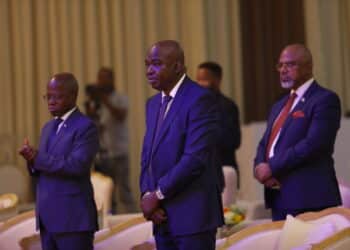 Hon Mmusi Kgafela and Mr Kwakye Donkor at the 6th Africa Tourism Leadership Forum and Award in Gaborone, Botswana