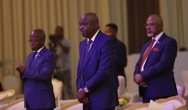 Hon Mmusi Kgafela and Mr Kwakye Donkor at the 6th Africa Tourism Leadership Forum and Award in Gaborone, Botswana