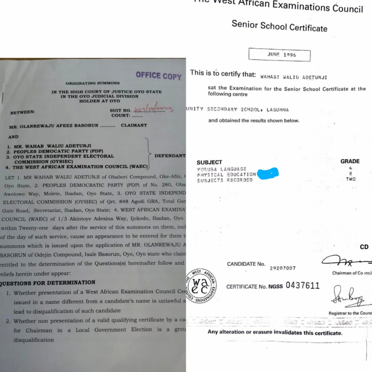 OYSIEC, PDP, WAEC Petitioned Alleged Fake Result