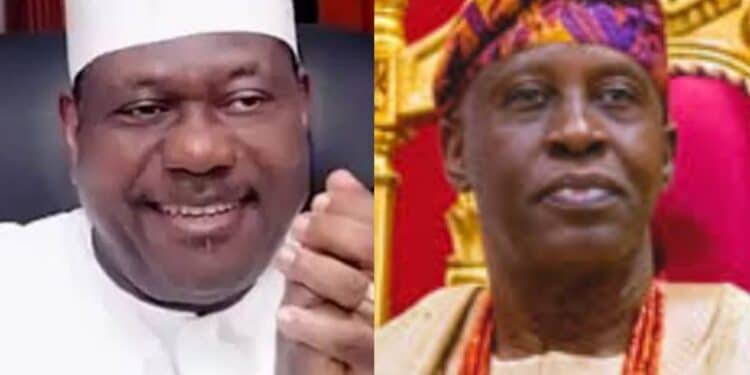 Senator George Akume with Soun Ogbomoso, Oba Ghandi Afolabi Olaoye