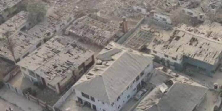 Drone footage showing the impacted area of the Ibadan explosion.