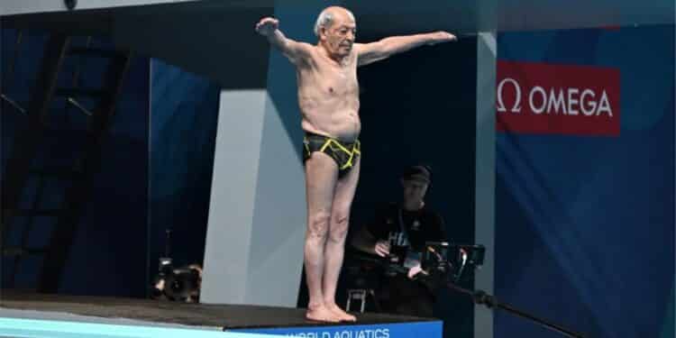 Taghi Askari prepares to dive at the World Aquatics Masters Championships in Doha, Qatar. World Aquatics