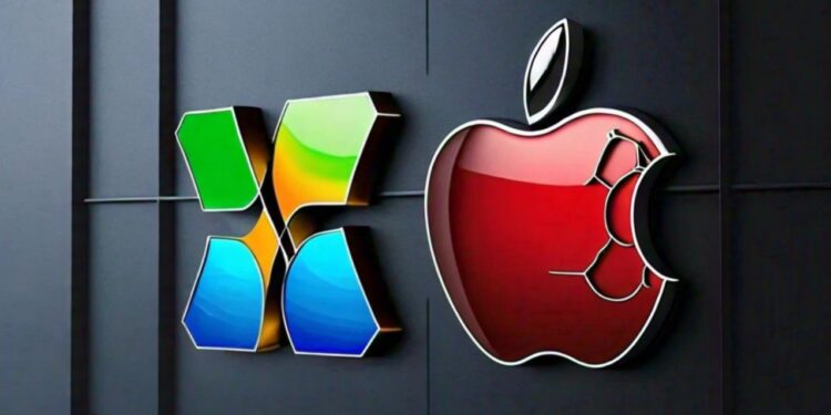 AI Powered Apple logo with Microsoft logo