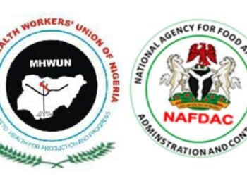 Nafdac logo with medical health workers
