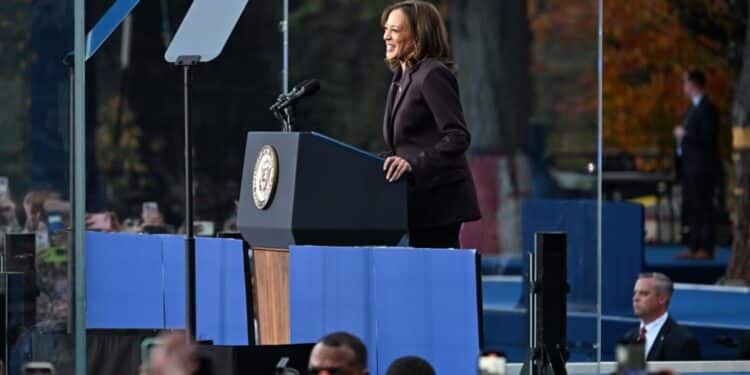 Vice President Kamala Harris speaks at Howard University in Washington, DC, on November 6