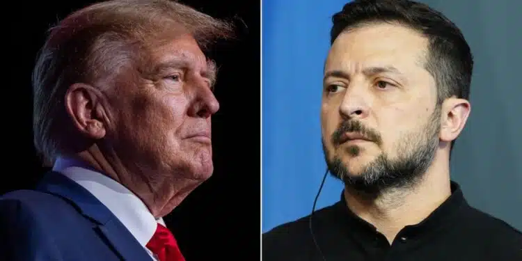 President Volodymyr Zelensky of Ukraine with US President Donald Trump