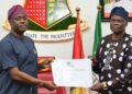 Oyo State governor, ‘Seyi Makinde (left); receiving the UNESCO Intangible Cultural Heritage Certificate for Sango Festival from Commissioner for Culture and Tourism, Dr Wasiu Olatubosun, during a State Executive Council meeting, held at Executive Chamber, Governor's Office, Secretariat, Ibadan.