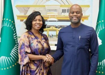 Special Adviser to Governor Seyi Makinde on International Trade and AfCFTA, Ms Neo Theodore Tlhaselo, with Wamkele Mene.