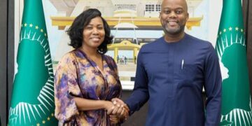 Special Adviser to Governor Seyi Makinde on International Trade and AfCFTA, Ms Neo Theodore Tlhaselo, with Wamkele Mene.