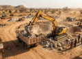 A heavy-duty excavator at an unauthorised lithium mining site in Northern Nigeria.