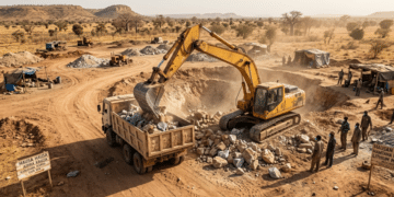 A heavy-duty excavator at an unauthorised lithium mining site in Northern Nigeria.