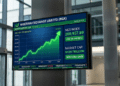 Digital display showing the green NGX Index growth chart