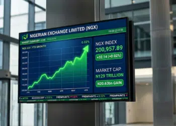 Digital display showing the green NGX Index growth chart