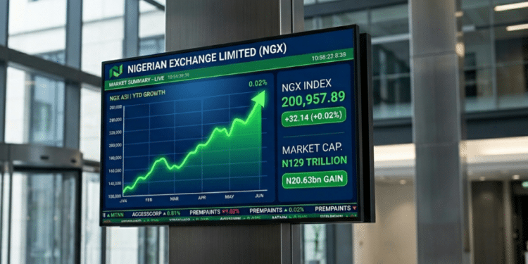 Digital display showing the green NGX Index growth chart
