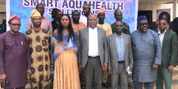 Prof. Idowu Olayinka and Prof. Olanike Adeyemo at the official launch of E-AquaHealth, a digital aquaculture ecosystem in Ibadan, Nigeria