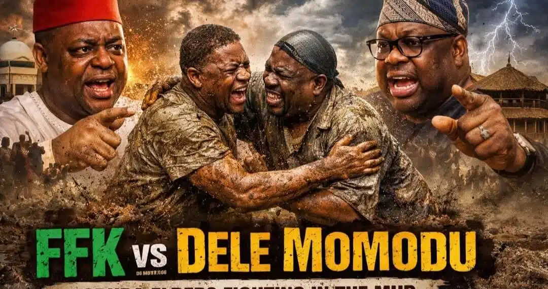 Femi Fani-Kayode and Dele Momodu political controversy illustration.
