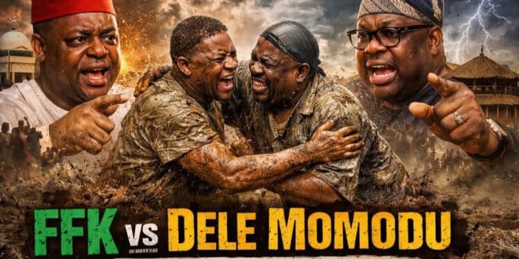 Femi Fani-Kayode and Dele Momodu political controversy illustration.