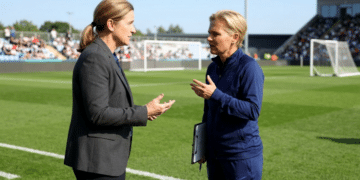 Jill Ellis and Sarina Wiegman discussing new FIFA coaching regulations on Female Coaches For All Women’s Teams