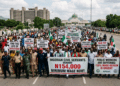Nigerian civil servants protesting for a living wage in Abuja.